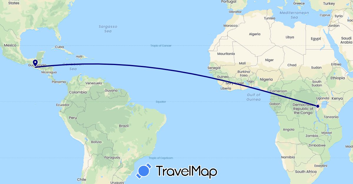 TravelMap itinerary: driving in Guatemala, Rwanda (Africa, North America)
